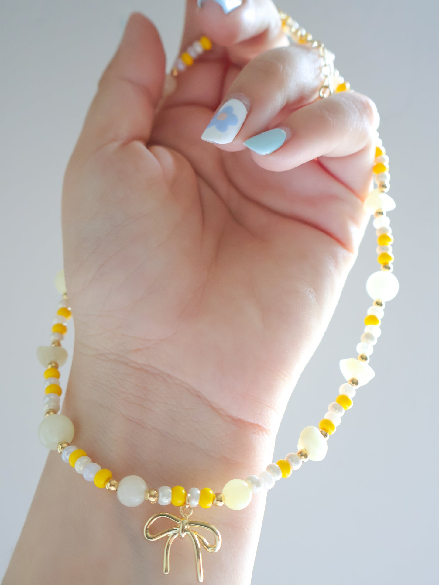 Yellow Jade Bow Beaded Necklace