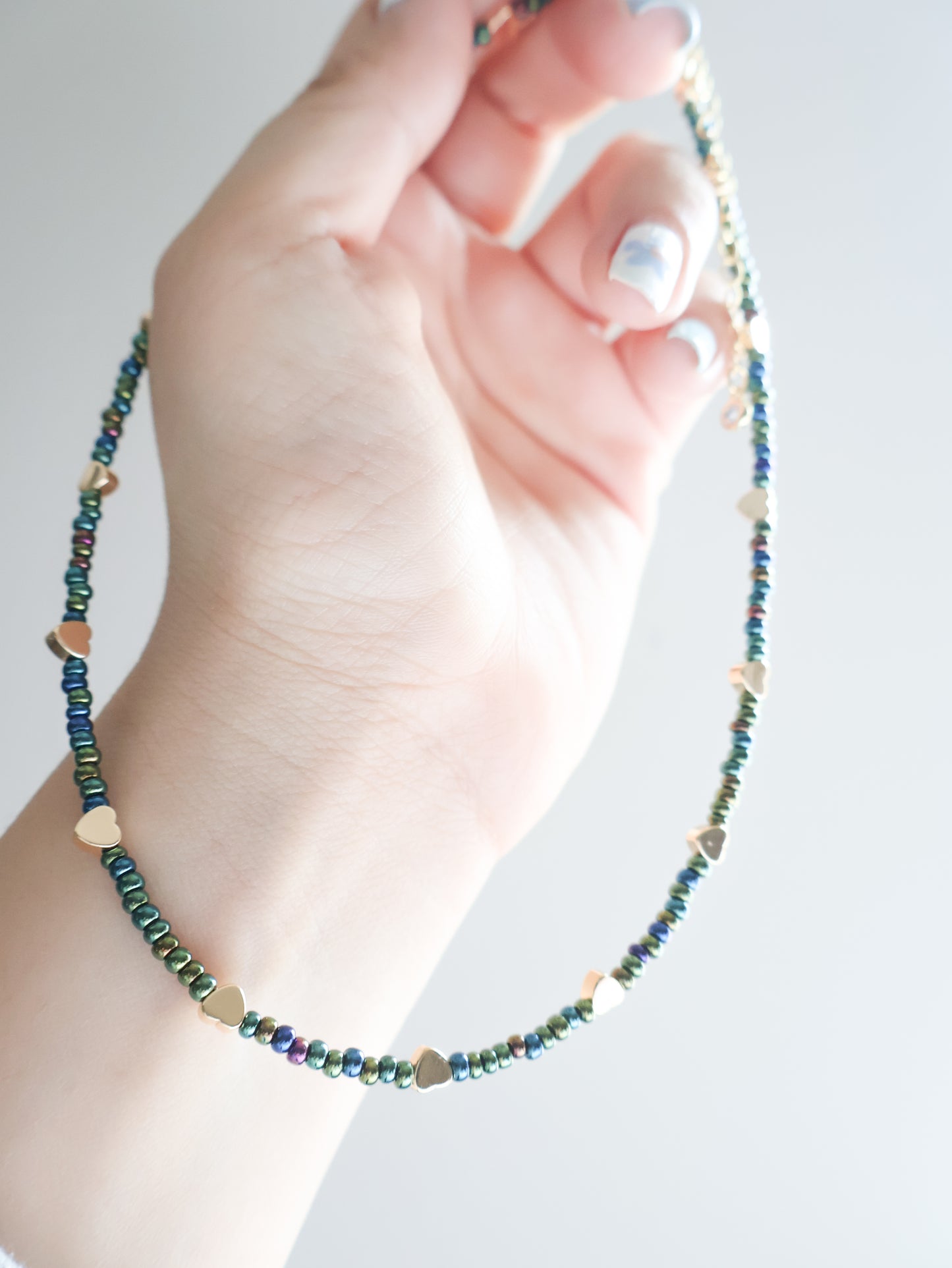 Green/Blue Metallic Heart Necklace