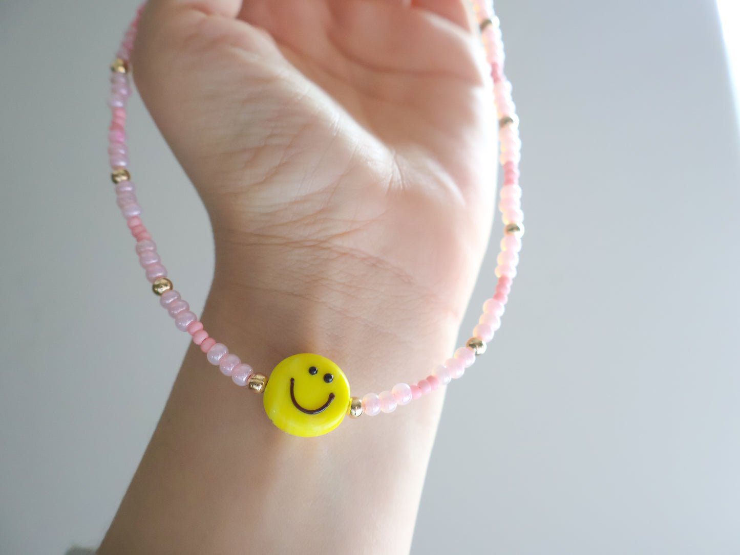 Happy in Pink Beaded Necklace