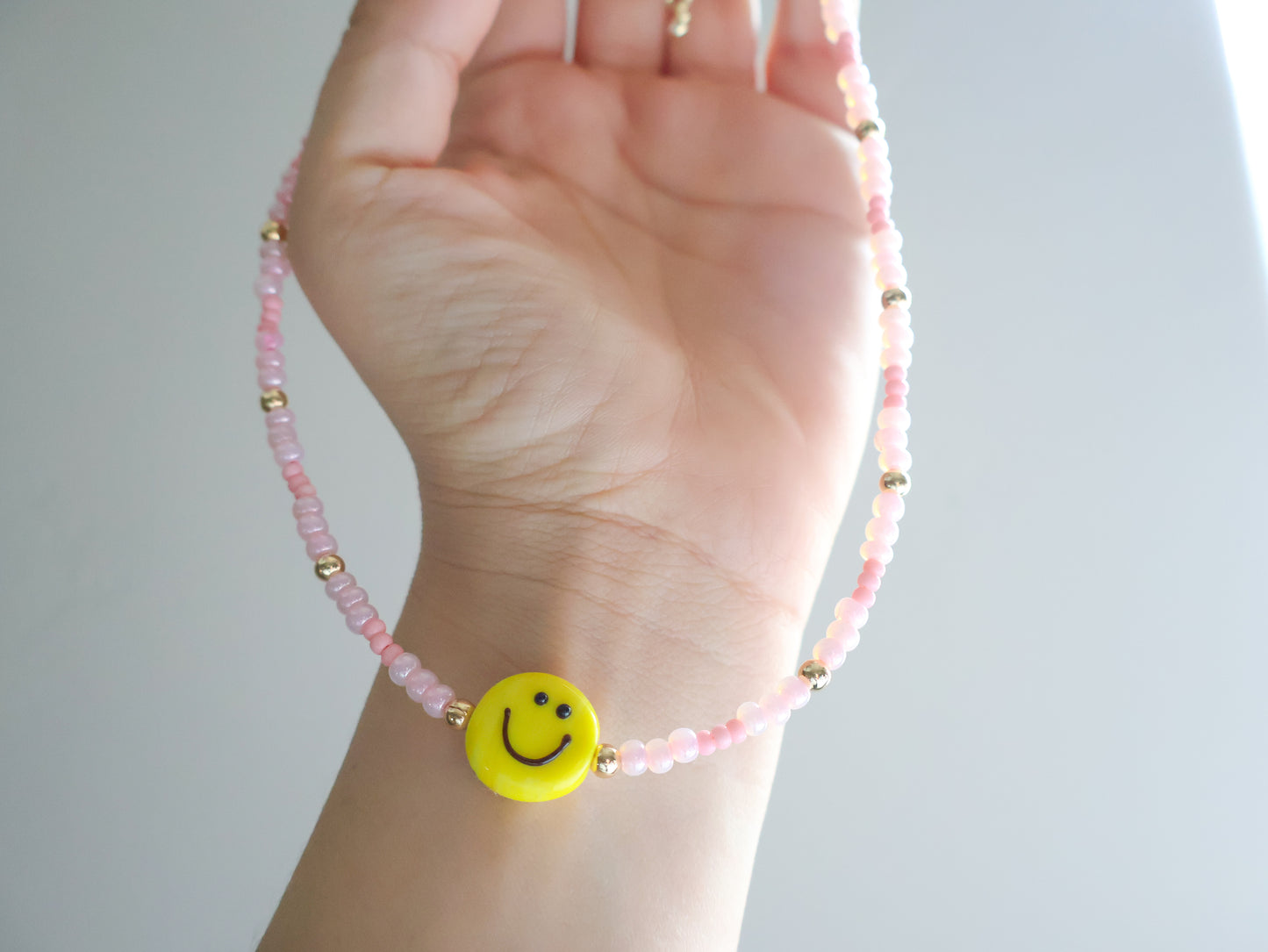 Happy in Pink Beaded Necklace