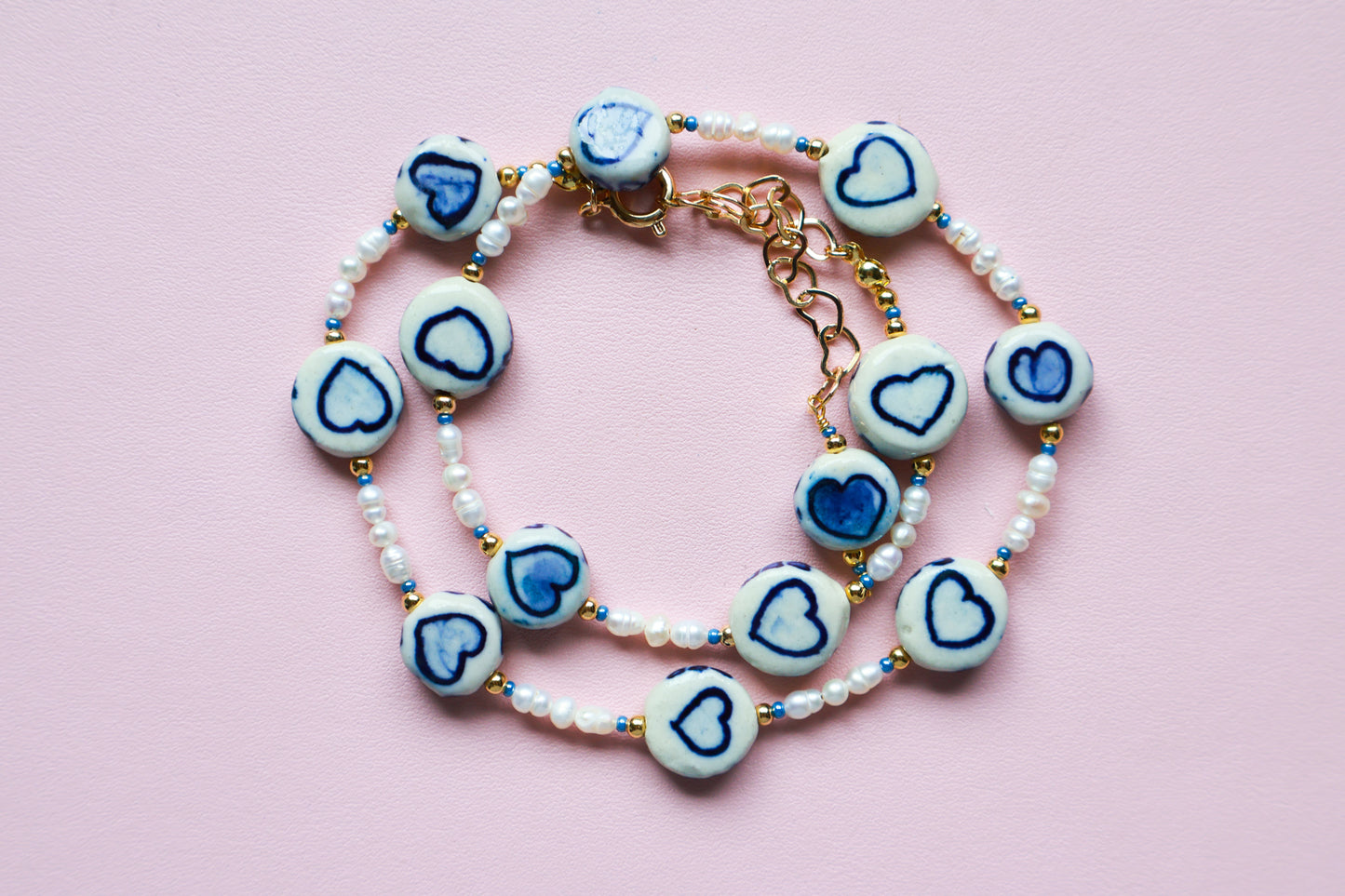 Blue Porcelain Heart Necklace