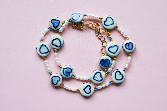 Blue Porcelain Heart Necklace