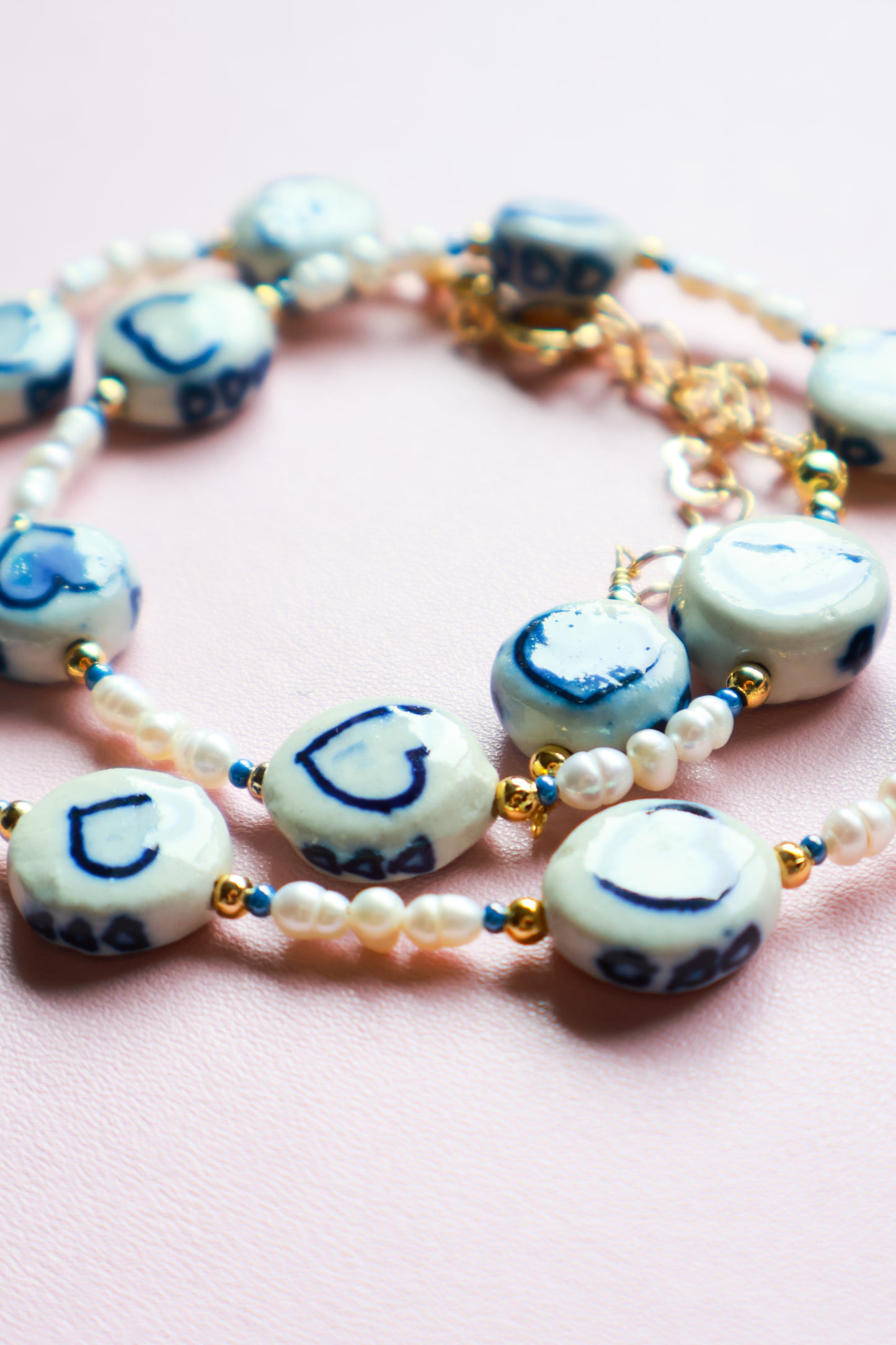 Blue Porcelain Heart Necklace