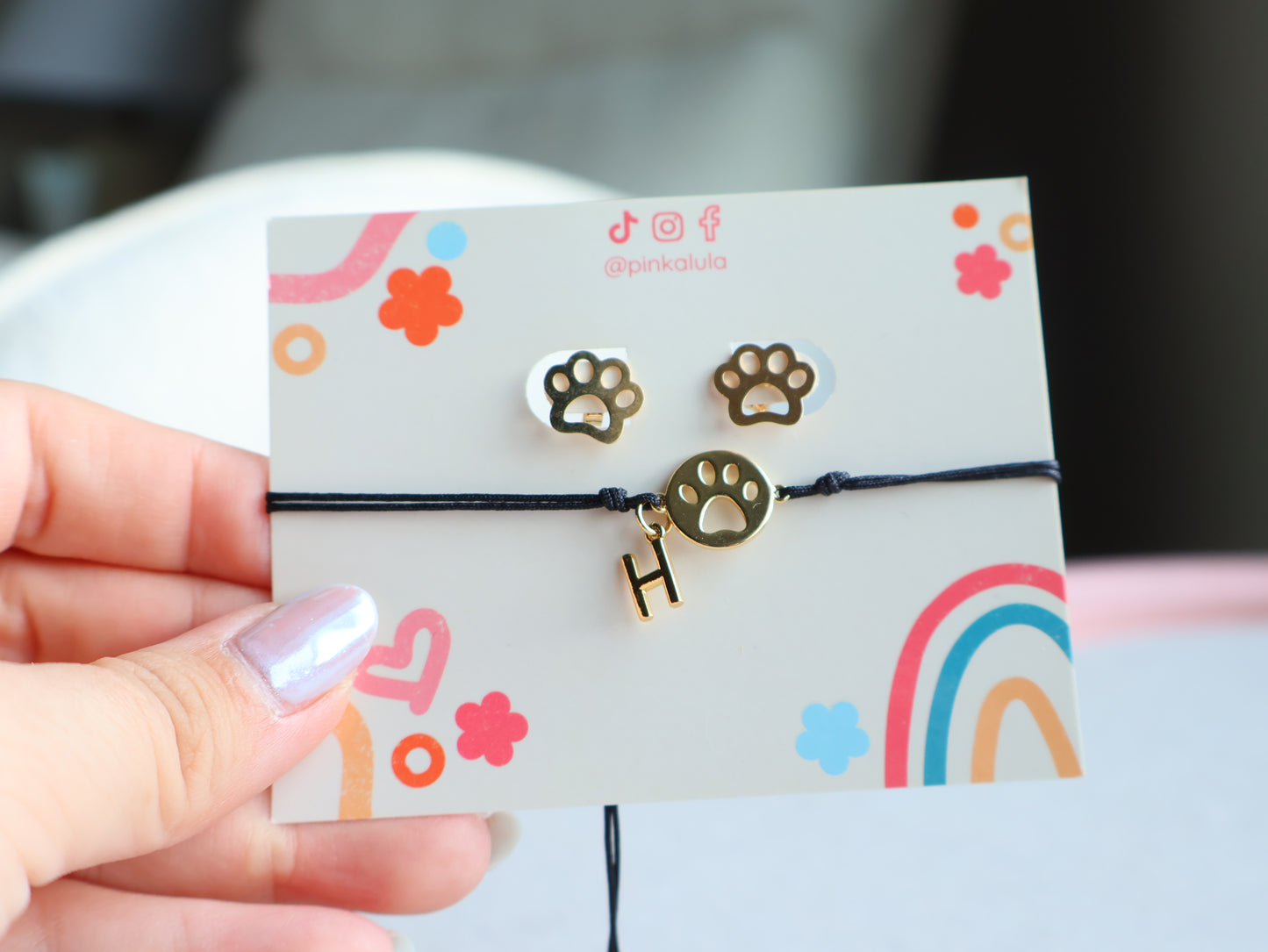 Initial Paw Bracelet Earrings combo