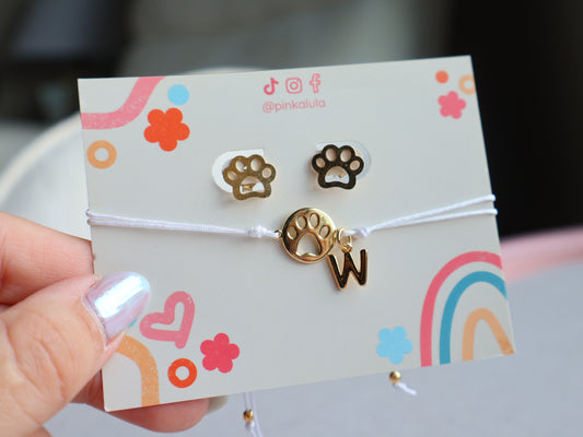 Initial Paw Bracelet Earrings combo