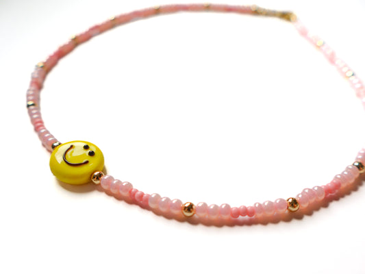 Happy in Pink Beaded Necklace