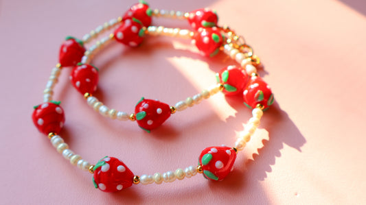 Berry Sweet Pearl Necklace – Handmade with Cultured Pearls & Glass Beads