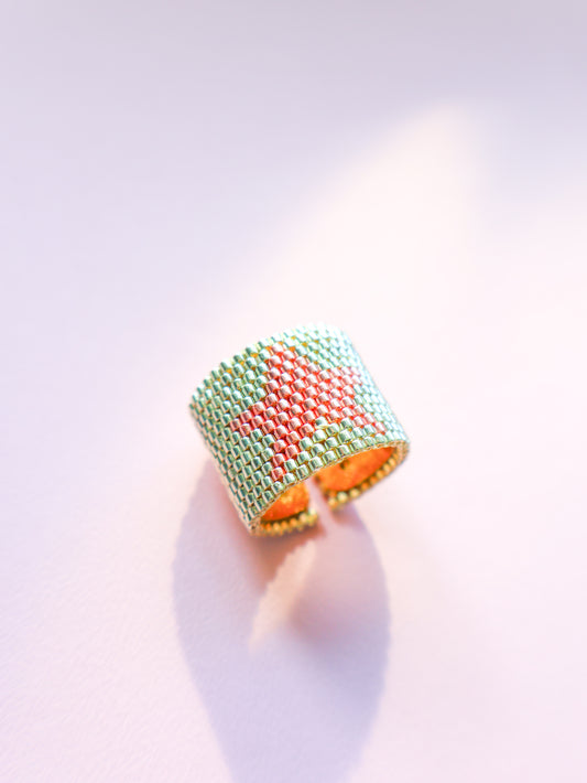 Pink Star - Silver Miyuki Ring