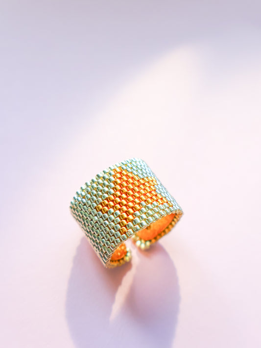 Gold Star - Silver Miyuki Ring